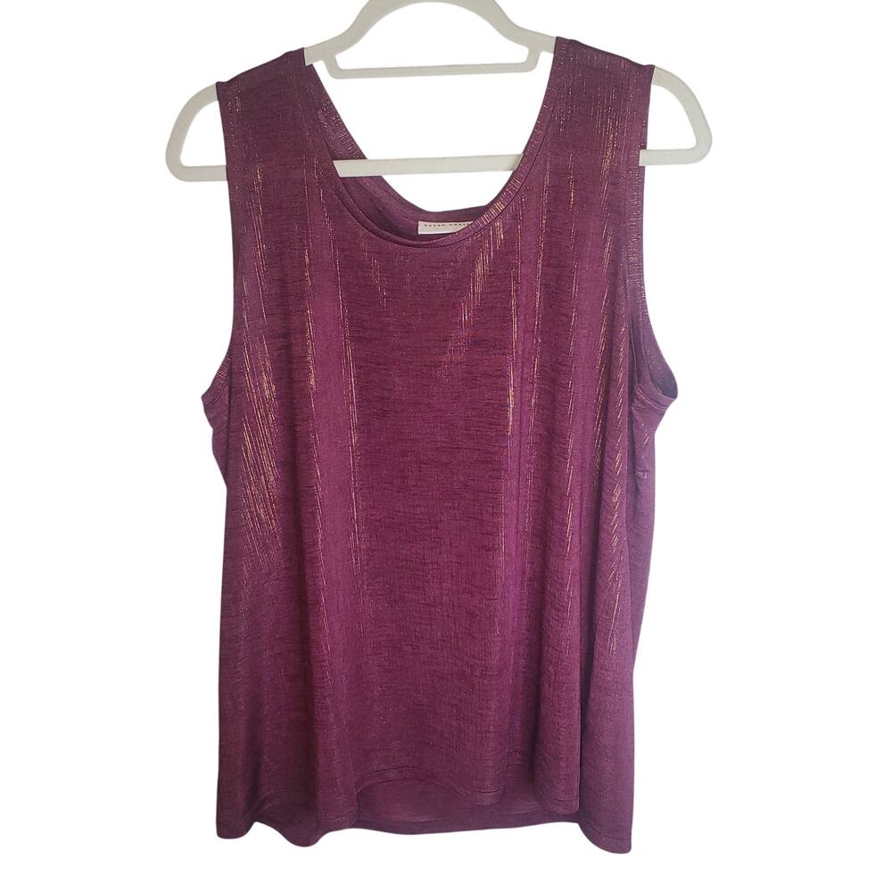 Susan Graver Foil Print Tank Top Wine Purple Gold Metallic Shimmer 1X